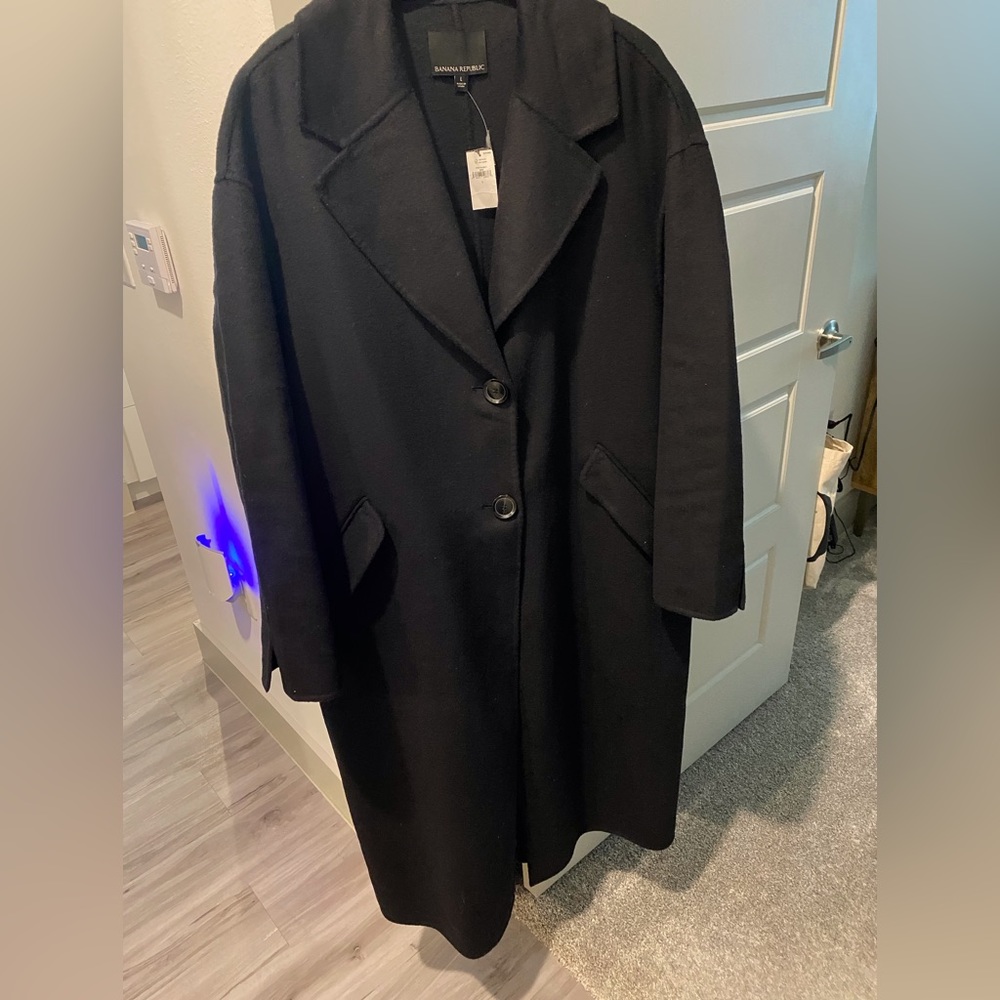NWT Banana Republic Black Wool Top Coat Sz Large